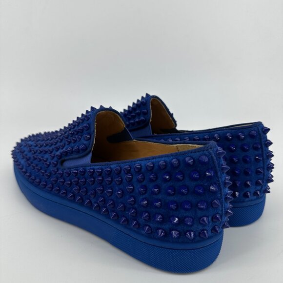 Louboutin Blue Suede Roller Boat Spiked Flats - Size 39 - Picture 6 of 12